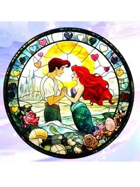 Suncatcher Little Mermaid Ariel Eric Love Hanging Window Decor Colorful Disney